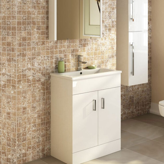 Mercury - White 600mm Freestanding Vanity Unit with Basin