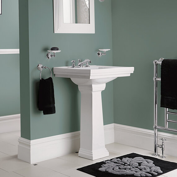 Astoria Deco White Basin 640mm and Tall Large Pedestal