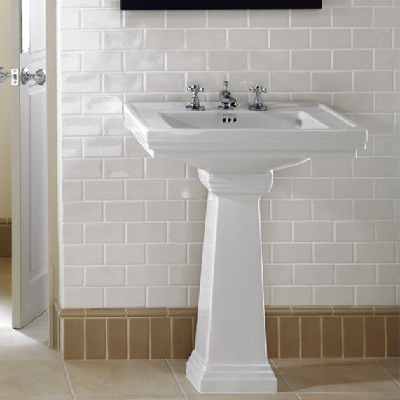 Astoria Deco Small White Basin 520mm with Small Pedestal White
