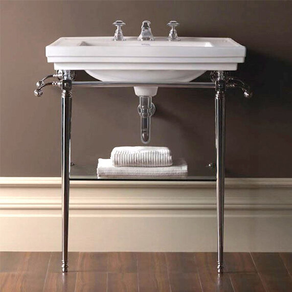 640mm White Large Basin with Three Tapholes and Washstand - Imperial Astoria Deco