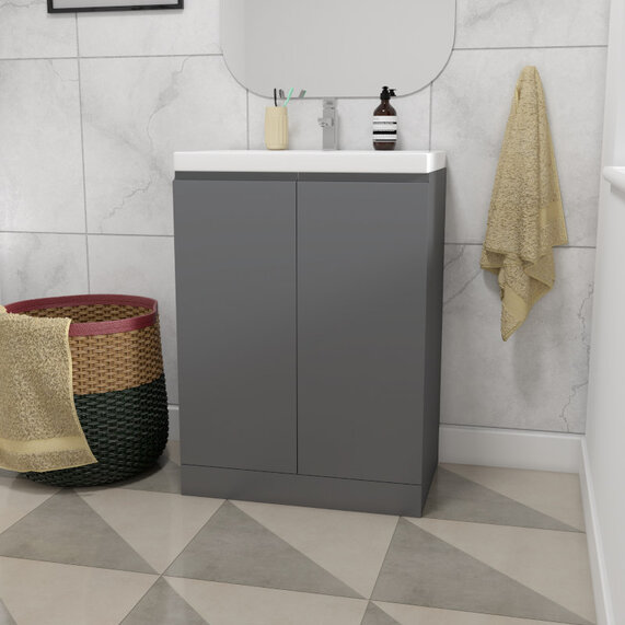Mercury 600mm Small Cloakroom Grey Vanity Unit with Sink