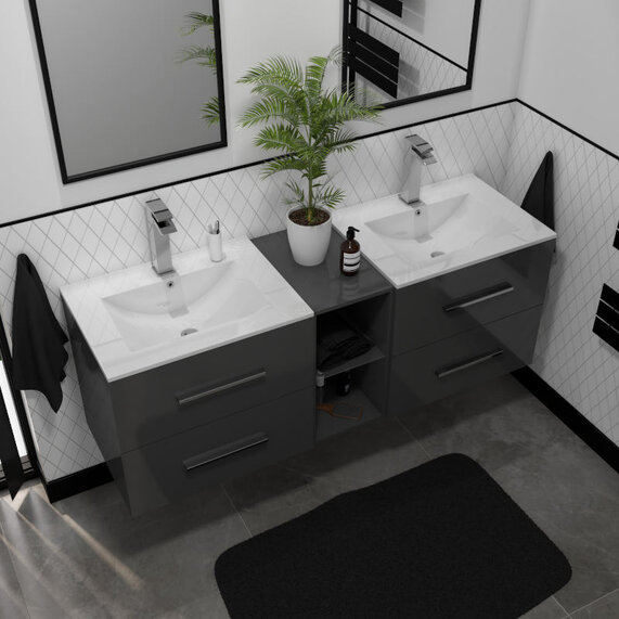 Sonix 1500 Wall Hung Double Basin Vanity Unit Grey
