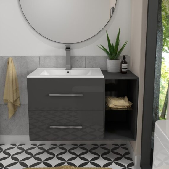 Sonix - Grey 900mm Wall Hung Vanity Unit with Basin
