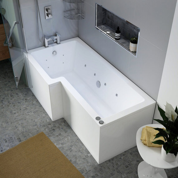1700 x 850 - Whirlpool Shower Bath - Left Hand, L Shaped, Optional Back & Foot Jets, Laguna