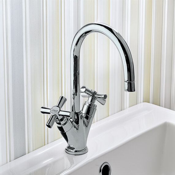 Solo Monoblock Basin Mixer with out Popup Waste, with 375mm Long Braided Hoses, Lp 0.3
