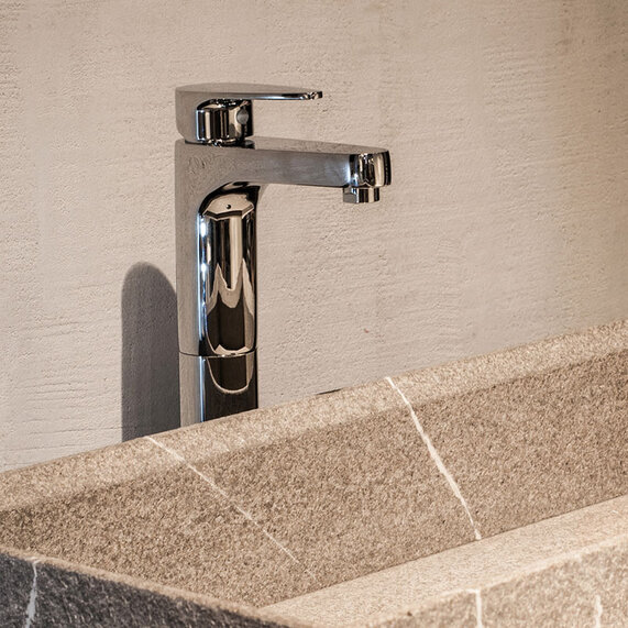 Vignette Prime Single Lever High Neck Basin Mixer (180mm Extension Body) with out Popup Waste, with 600mm Long Braided Hoses, Hp 1.0