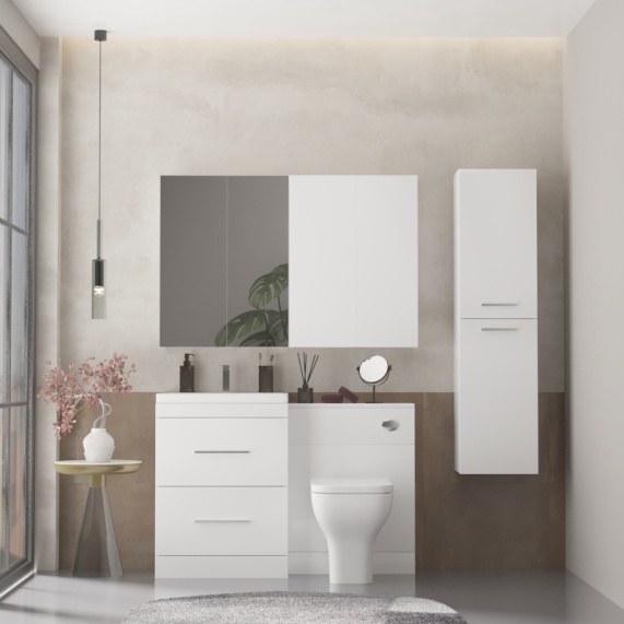 Patello Bathroom Furniture Suite with Mirror Cabinet & Wall Cabinet (Anthracite or White)