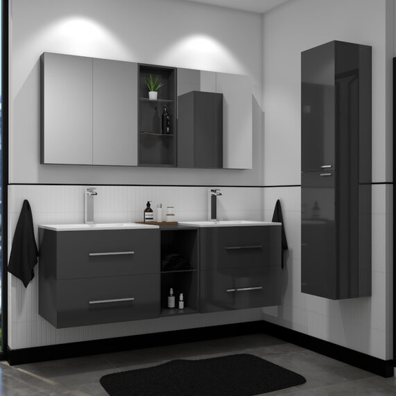 Sonix Grey Bathroom Suite 2 Units 2 Mirrors and Storage
