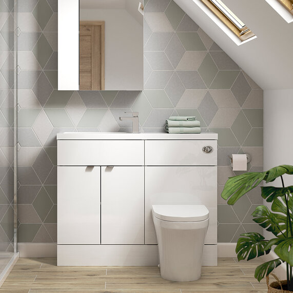 1100mm Wide Combination Cloakroom Toilet and basin Furniture Vanity Set (Colour Options)