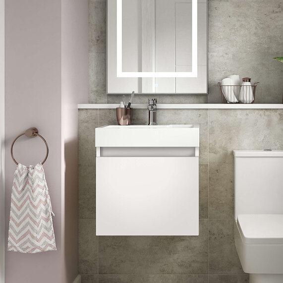 Merit Single Door Wall Hung 500 mm Vanity Unit and Basin