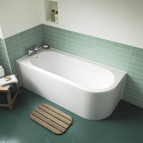 J Shape Back To Wall Offset Bath with Optional Bath Panels