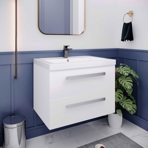 Quartet Large Wall Hung 2 Draw Bathroom Vanity Unit and Basin
