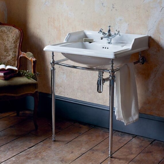 650mm White Classic Rectangular Basin with Chrome Washstand - Burlington