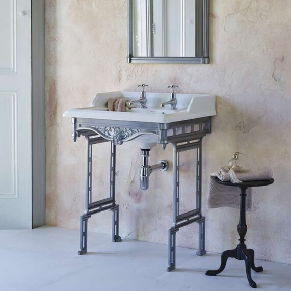650mm White Classic Rectangular Sink with Brushed Aluminium Stand - Burlington