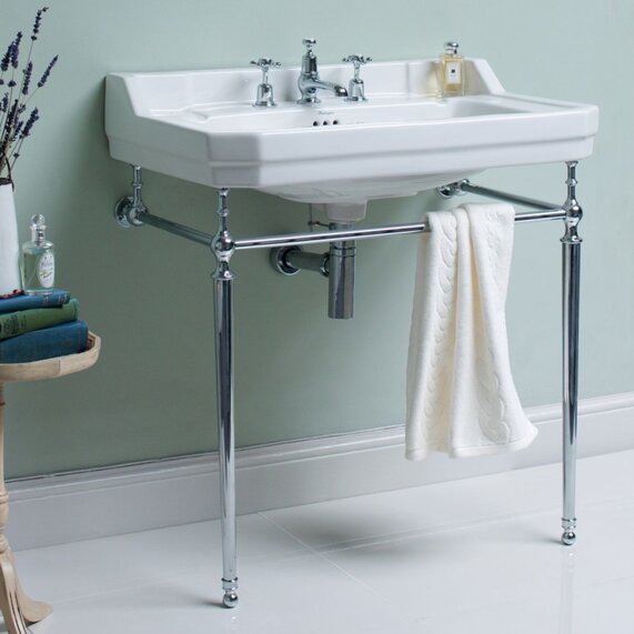 800mm White Edwardian Basin with Washstand - Burlington