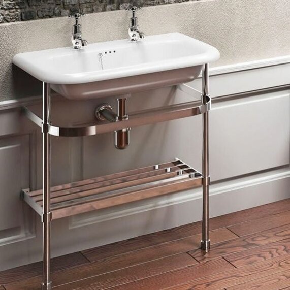 750mm White Natural Stone Traditional Basin with Washstand - Clearwater