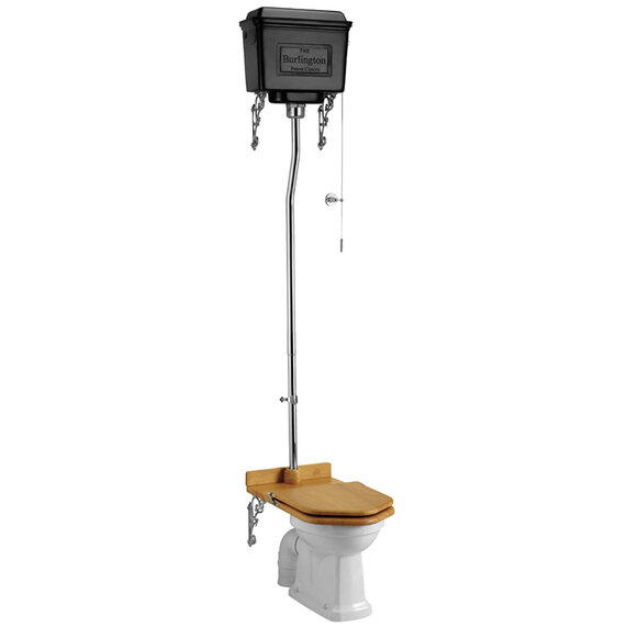 Burlington High Level Toilet Pan with Black Aluminium Cistern and Flush Kit