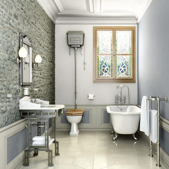 Burlington Regal High Level Toilet Pan with Black Aluminium Cistern and Flush Kit