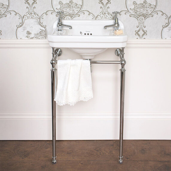 510mm White Edwardian Cloakroom Basin with Chrome Washstand - Burlington (Two Tapholes)