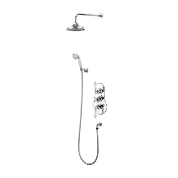 Burlington Severn Thermostatic Two Outlet Concealed Shower Valve , Fixed Shower Arm, Handset and Holder with Hose (6 Inch Shower Head)