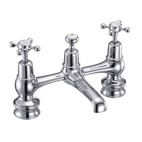 Burlington Claremont Two Tap Hole Bridge Mixer with Swivelling Spout with Plug and Chain Waste