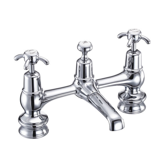 Burlington Anglesey Two Tap Hole Bridge Mixer with Swivelling Spout with Plug and Chain Waste