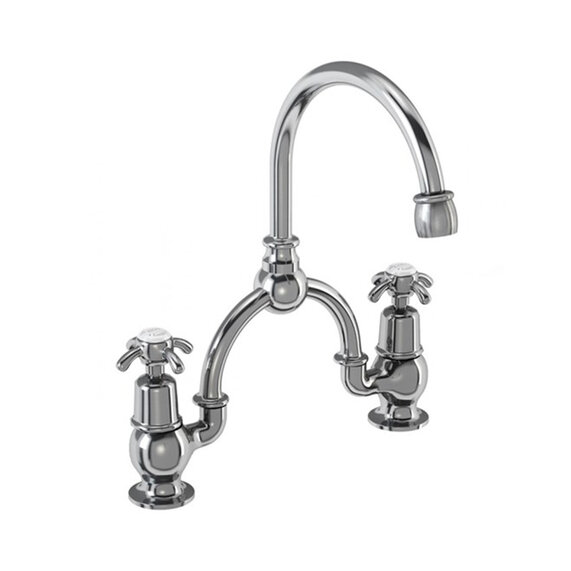 Burlington Anglesey Two Tap Hole Arch Mixer Black Indice with Curved Spout (250mm Centres)
