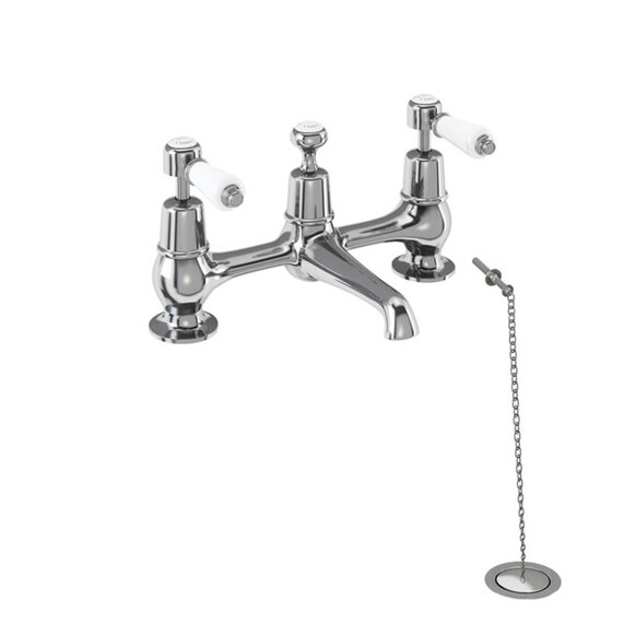 Burlington Kensington Two Tap Hole Bridge Mixer with Swivelling Spout with Plug and Chain Waste