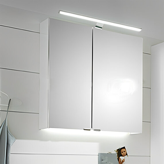Solitaire 6025 Mirrored Cabinet: LED Top Light, 2 Doors, 2 Glass Shelves (650mm x 700mm)