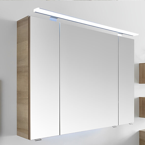 Solitaire 6025 Mirror Cabinet: LED Top Light, 3 Doors, Glass Shelves, Power Outlet (Various Sizes up to 1300mm)