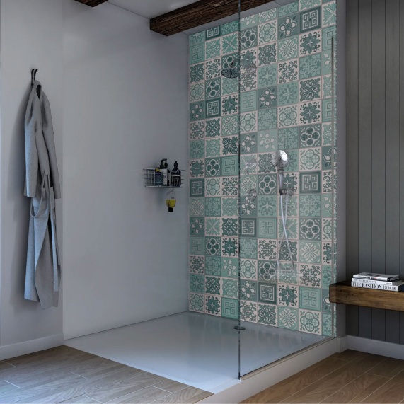 Victorian Turquoise - Acrylic Shower Wall Panels, Tile-effect 2400mm x 900mm