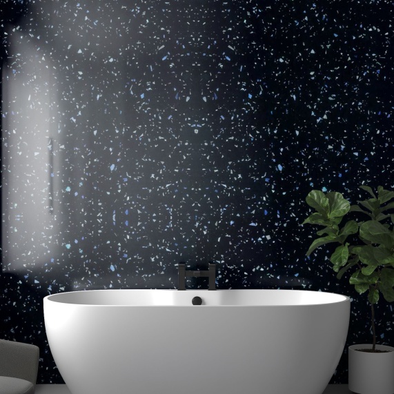 Galaxy Black: Classic Laminated Solid-core Shower Wall Panels, Various Sizes