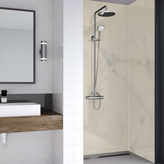 Med Marble: Classic Laminated Solid-core Shower Wall Panels, Various Sizes