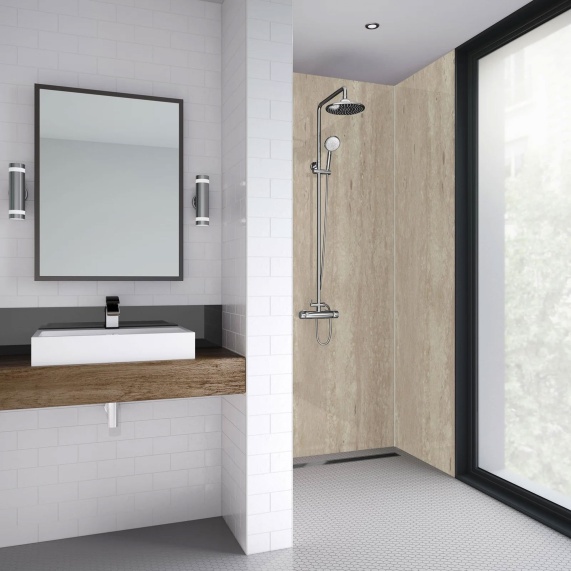 Turino Marble: Natural Laminated Solid-core Shower Wall Panels, Various Sizes