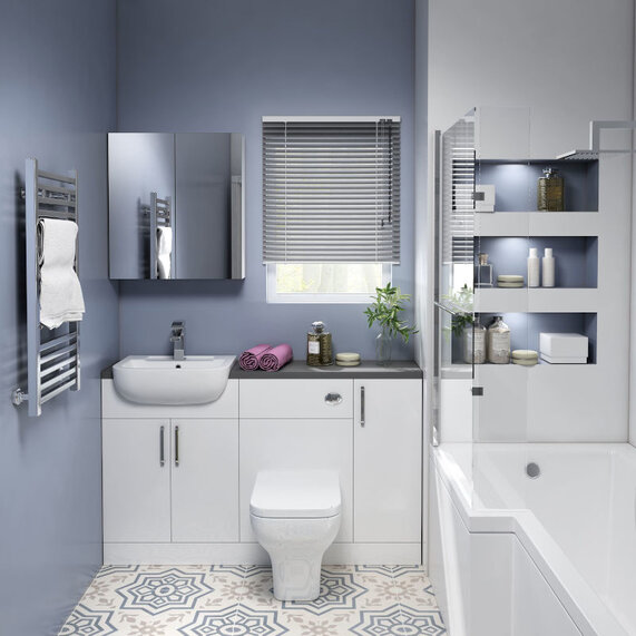 Oliver 1400 Unit with Sink, Toilet & Storage: Bathroom Fitted Furniture Pack