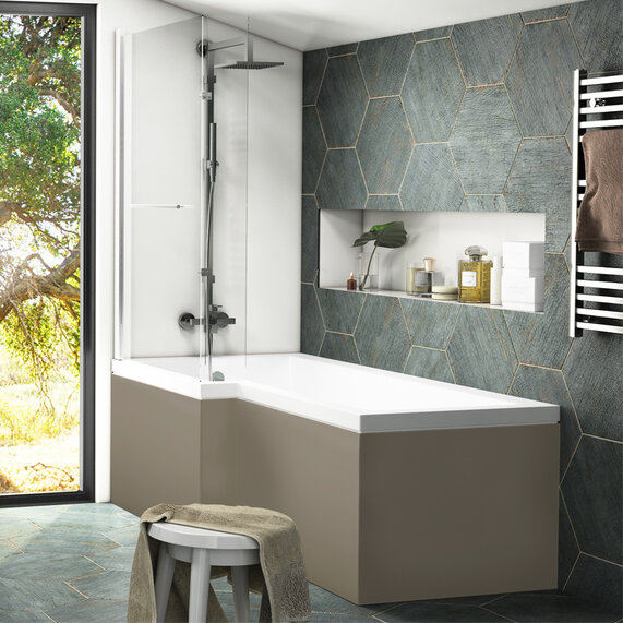 Pemberton Gold Shower Bath L-shaped - Left Handed