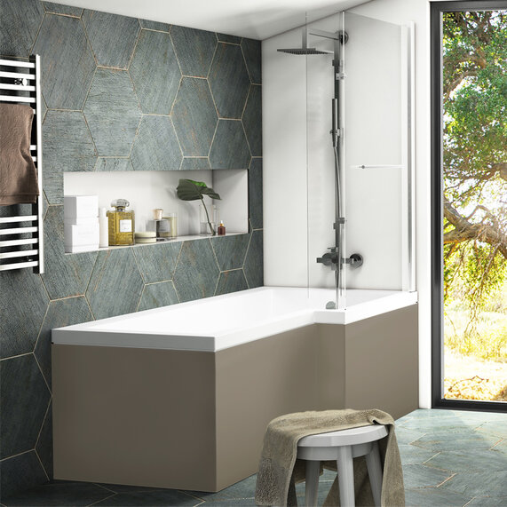 1700mm L Shape Pemberton Gold Shower Bath | Right Hand