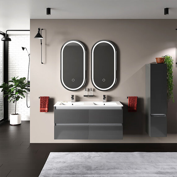 Pemberton - Grey 1200mm Wall Hung Vanity Unit with Double Basin