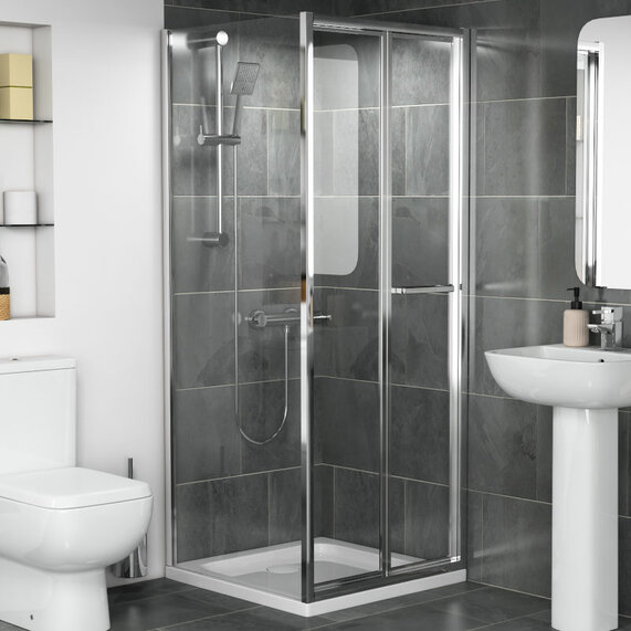760 x 1750 - Bifold Shower Door - Optional Side Panel, Low Height Shower