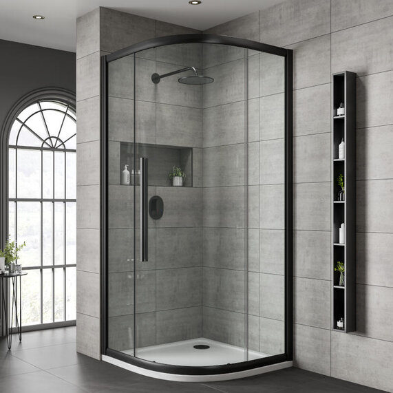 900 x 900mm - Black 8mm Shower Enclosure with Clear Glass - Quadrant, One Door, Black Frame, Jaquar