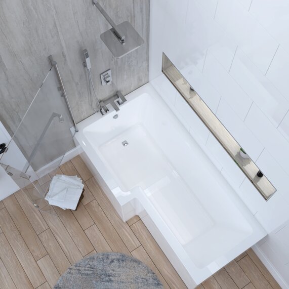 1700mm L Shape Shower Bath | Left Hand