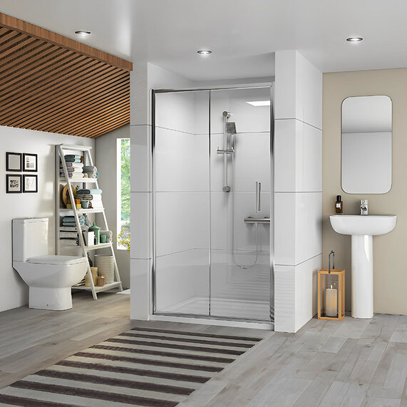 1000mm . 1200mm  Sliding Shower Enclosure, Basin, Pedestal, Toilet - Radiant Shower Suite Package