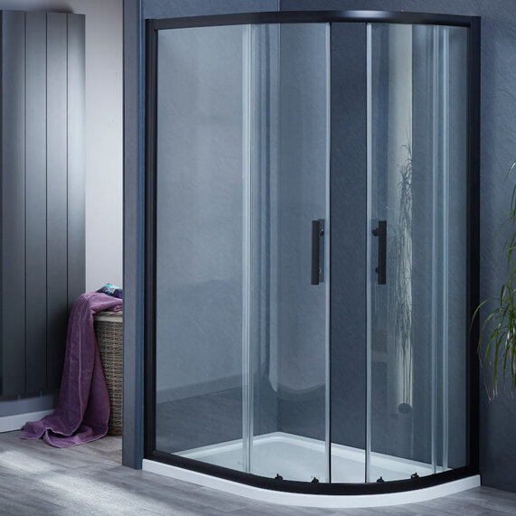 1200 x 900 x 1850mm - Bentley Black Offset Quadrant Shower Enclosure
