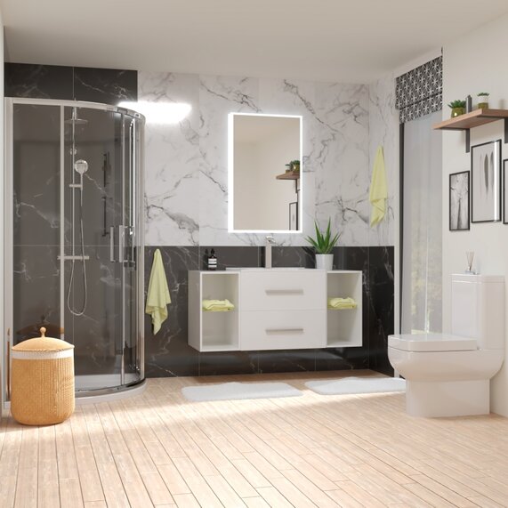 Sonix Shower Suite Package Deal with White 1200 Sonix Vanity Unit & Storage, 900mm Quadrant Shower & Close Coupled Toilet