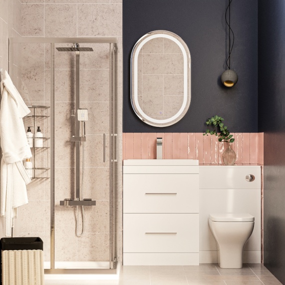 Complete Shower Suite Package Deal - White 1200mm Basin Unit, Toilet and 760mm Corner Shower