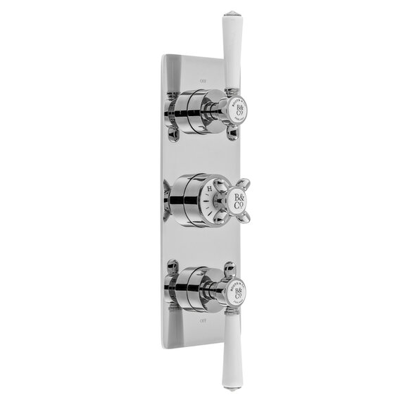 Axbridge Traditional Concealed Thermostatic Shower Valve: 2 Outlet, 3 Handle, Chrome or Nickel Finish