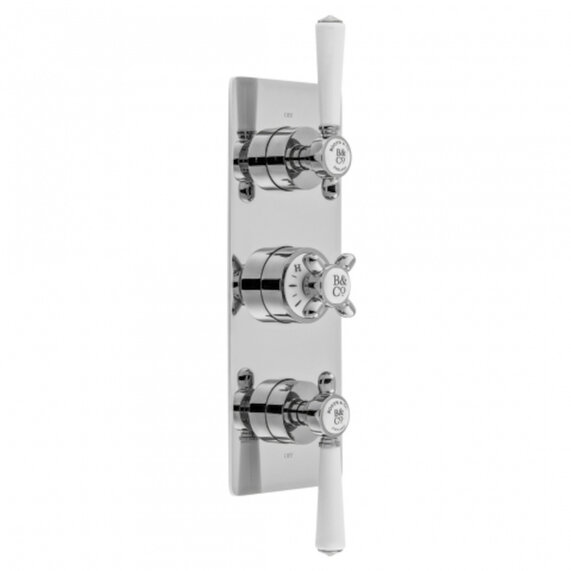 Axbridge Traditional Concealed Thermostatic Shower Valve: 3 Outlet, 3 Handle, Chrome or Nickel Finish