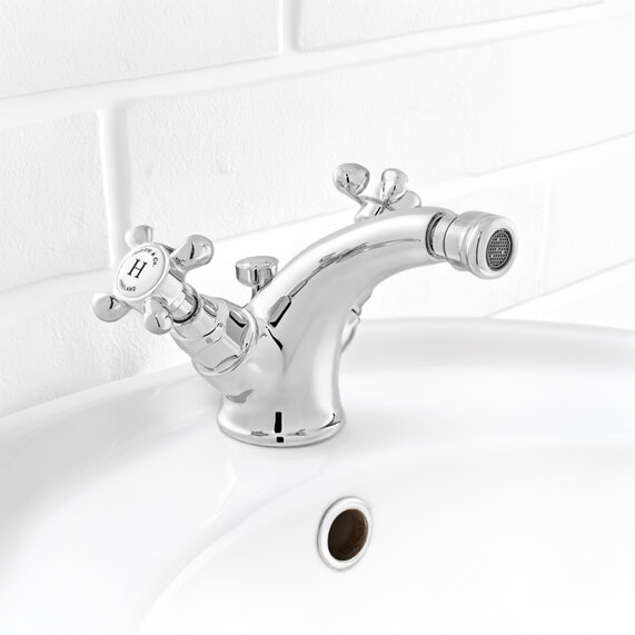 Axbridge Traditional Bidet Tap: Mono Mixer, Crosshead, Waste Included, Chrome or Nickel Finish