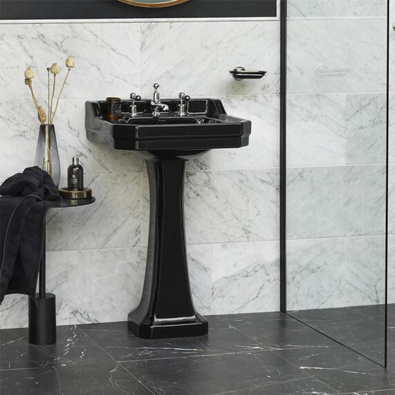 Burlington Jet Black Traditional 560mm Basin with Pedestal & Optional Waste