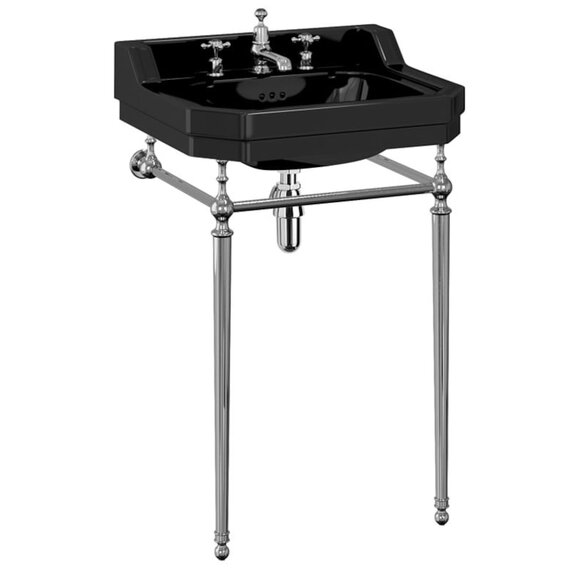 560mm Jet Black Traditional Basin with Washstand - Burlington